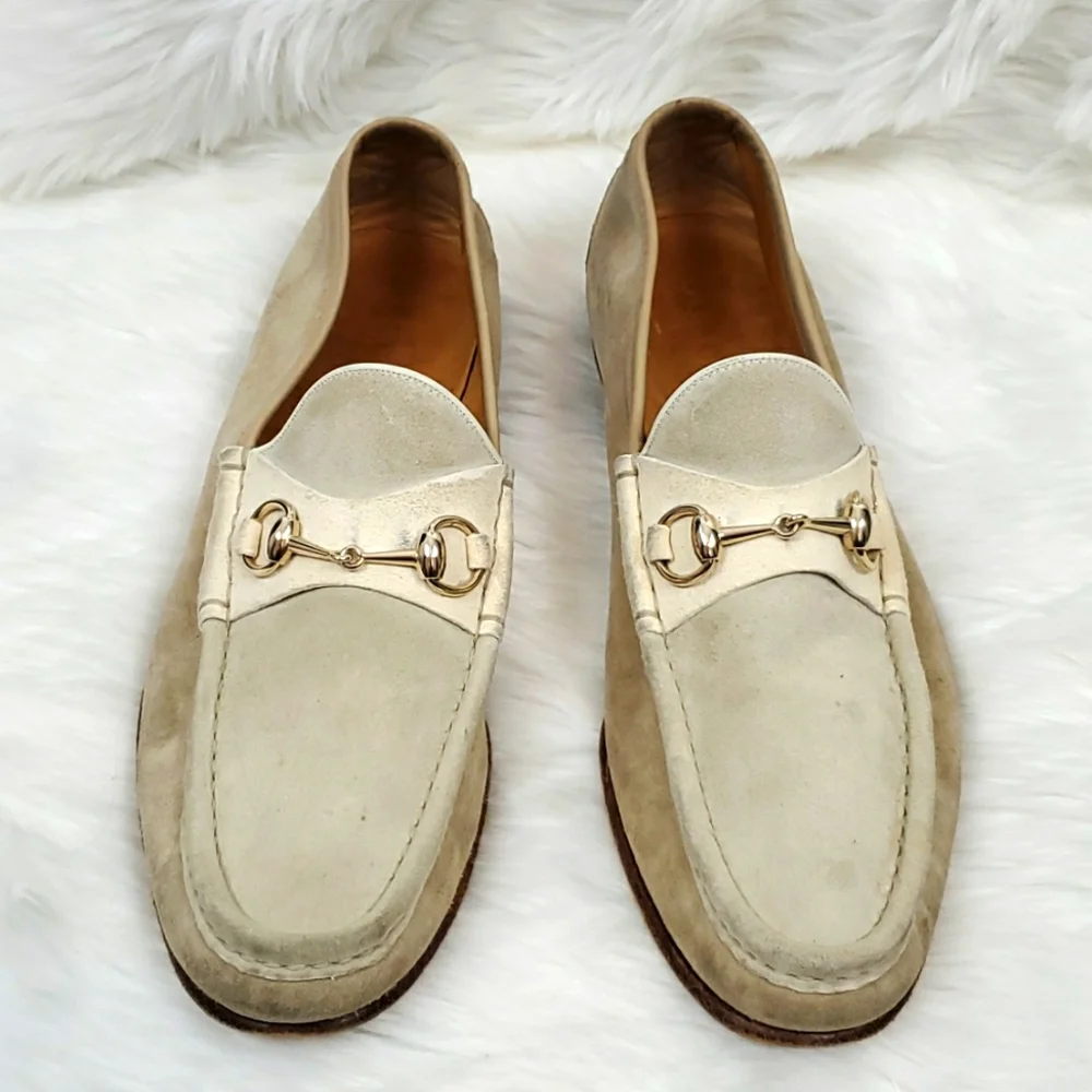 Gucci Horsebit Loafers Three tone solid suede beige slip on  display picture 1